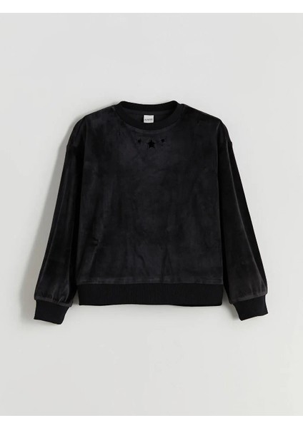 Bisiklet Yaka Kadife Kız Çocuk Sweatshirt (W5)