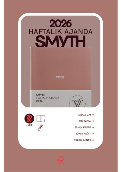 Smyth 2026 Haftalık Ajanda A5 (14x21cm) Esnek Kapak Ivory 80 gr. fiyatları