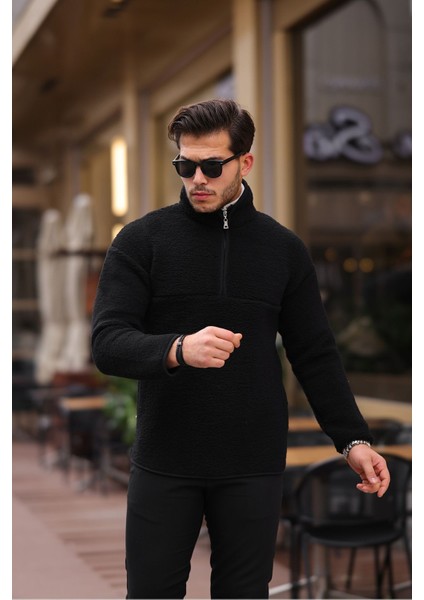 Yarım Fermuarlı Peluş Sweatshirt