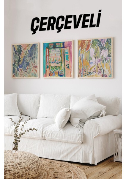 Ahşap Çerçeveli Mdf Kare Tablo Seti Salon ve Oturma Odası Için KR4006 23 x 23