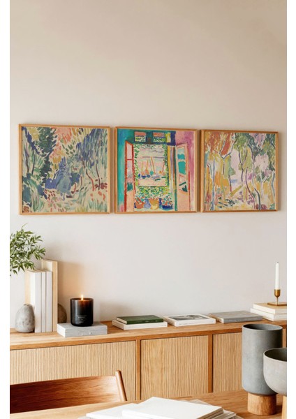 Ahşap Çerçeveli Mdf Kare Tablo Seti Salon ve Oturma Odası Için KR4006 23 x 23 modelleri