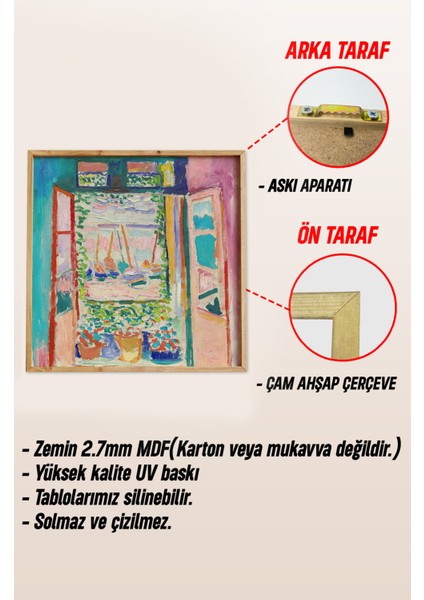 Ahşap Çerçeveli Mdf Kare Tablo Seti Salon ve Oturma Odası Için KR4006 23 x 23