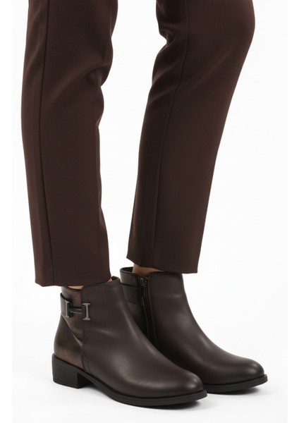 Kahve Fermuarlı Kürklü Kaymaz Kadın Bot 547820 Z