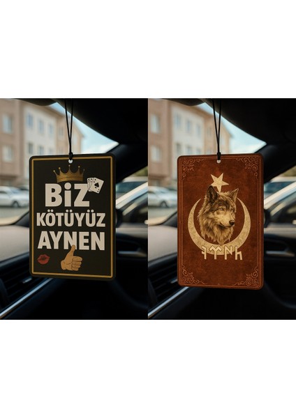 Biz Kötüyüz Aynen ve Göktürk Türk Kurt - Ikili Oto Kokusu - Dekoratif Araç Kokusu ve Aksesuarı