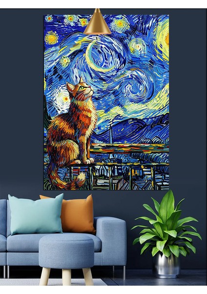 Van Gogh Temalı Manzara ve Kedi Dekoratif Kanvas - Mdf Ahşap Tablo modelleri