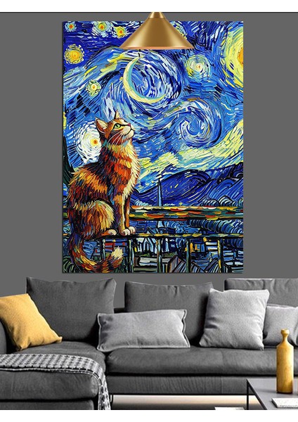 Van Gogh Temalı Manzara ve Kedi Dekoratif Kanvas - Mdf Ahşap Tablo indirimleri