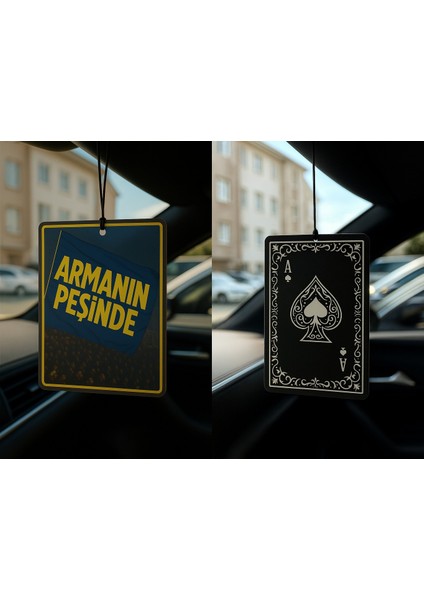 Sarı Lacivert Armanın Peşinde ve Maça As - Ikili Oto Kokusu - Dekoratif Araç Kokusu ve Aksesuarı