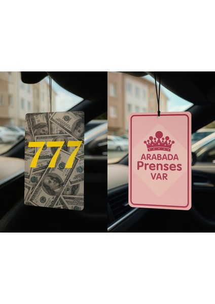 Dolar Manifest 777 ve Arabada Prenses Var - Ikili Oto Kokusu - Dekoratif Araç Kokusu ve Aksesuarı