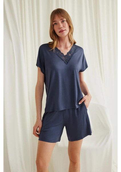 Monamise Kısa Kollu Dantelli V Yaka Şort Takımı fiyatları