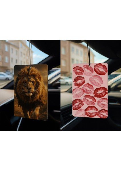 Aslan ve Öpücük - Ikili Oto Kokusu - Dekoratif Araç Kokusu ve Aksesuarı