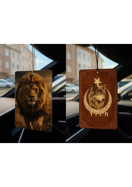 Aslan ve Göktürk Türk Kurt - Ikili Oto Kokusu - Dekoratif Araç Kokusu ve Aksesuarı