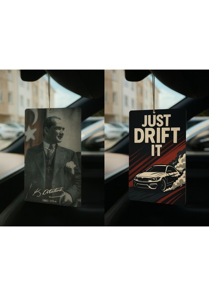 Atatürk ve Just Drift It - Ikili Oto Kokusu - Dekoratif Araç Kokusu ve Aksesuarı
