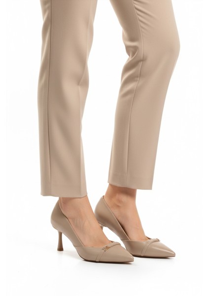 Bej Kırışık Kadın Ince Kısa Topuklu Ayakkabı 575040 Z