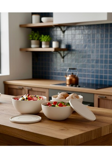 Kapaklı Yuvarlak Kase 3'lü Set Krem Renk (1,2l + 2,5l + 4l) fiyatları