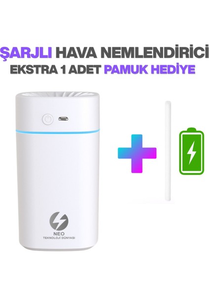 Şarjlı Hava Nemlendirici 380ML Şarjlı Buhar Makinesi | Aroma Difüzörü | Gece Lambası | Rgb Renk Modu