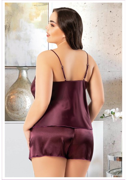 Miss Laris 4228 Bordo Büyük Beden Dantelli Ip Askılı Sexy Saten Şortlu Gecelik fiyatları