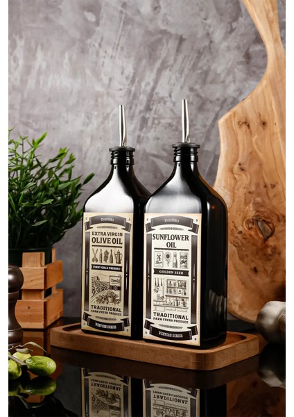 Western Serisi 500ML Amber Ahşap Stantlı Zeytinyağı Şişesi,ayçiçek Yağı Şişesi Yağdanlık fırsatları