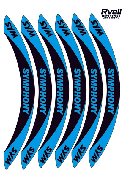 Rvell Sym Symphony Uyumlu Jant Şeridi Seti - 12 Parça ( Siyah - Mavi ) 002