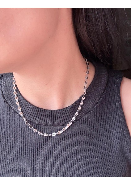 Xuping Gemici Düğme Model Silver Zincir Kolye