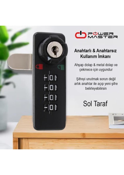 PM-26731 4 Haneli Şifreli ve Anahtarlı Mekanik Siyah Çekmece Dolap Kilidi (Sol) modelleri