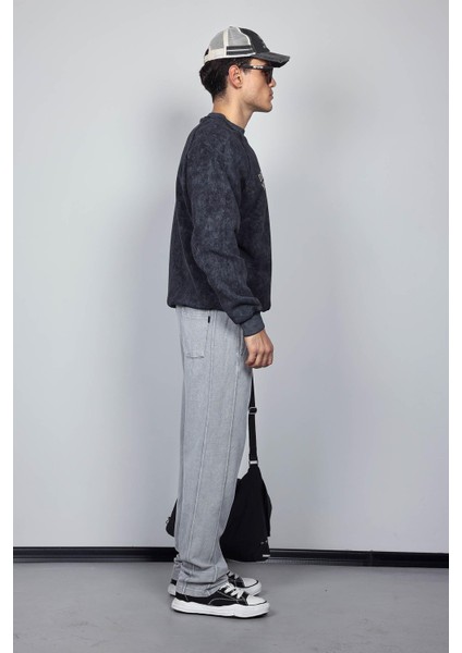 Erkek Oversize Yazı Baskılı Sweatshirt Siyah