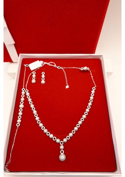 925 Ayar Gümüş Yuvarlak Model Ithal Zirkon Taşlı Kolye, Bileklik, Küpe, Yüzük Düğün Takı Seti modelleri