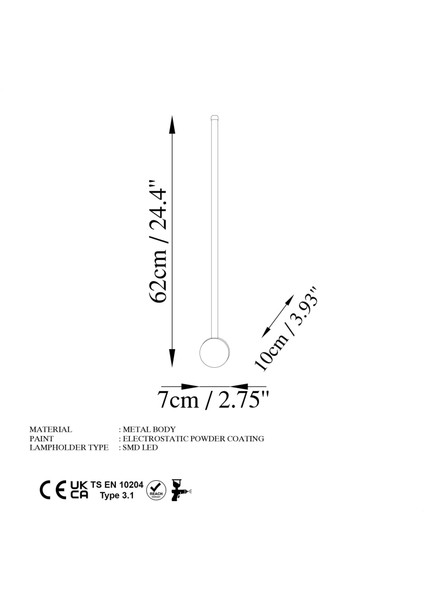 Modern Led'li Çubuk Aplik Parlak Gold, Tekli LED Duvar Aplik Aydınlatma 3000K Sarı Işık SWORD-13483