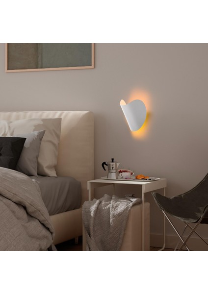 Modern Led'li Aplik Pütürlü Beyaz Ambiyans Tekli Duvar LED Aydınlatma, 3000K Sarı Işık HEYBE-13626