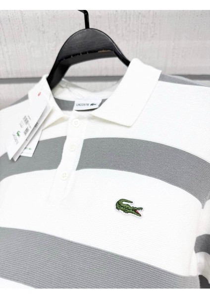Erkek Polo Yaka Premium Çizgili Kısa Kollu Tişört-Beyaz fiyatları