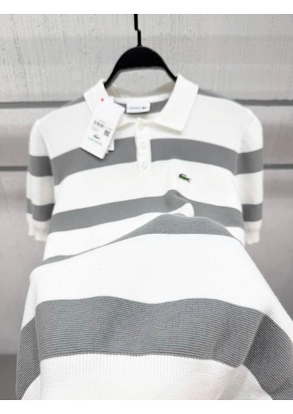 Erkek Polo Yaka Premium Çizgili Kısa Kollu Tişört-Beyaz modelleri