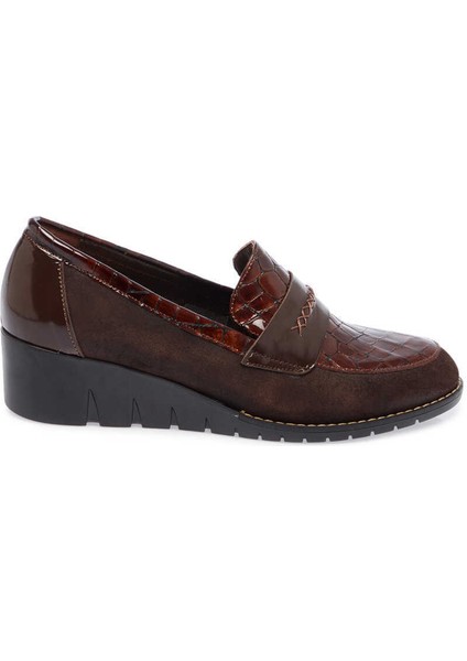 Kahve Hakiki Süet Deri Kadın Dolgu Topuklu Ayakkabı - K23S1AY66849-B85