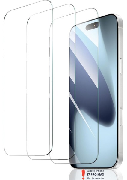 3 Adet iPhone 17 Pro Max Uyumlu Hd+ 0,26MM 9h Temperli Cam Ekran Koruyucu