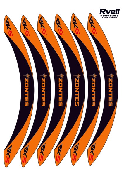 Rvell Rks Zontes Uyumlu Jant Şeridi Seti - 12 Parça ( Siyah - Turuncu ) 006