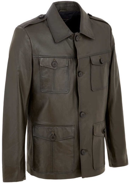 Haki Hakiki Deri Erkek Hakiki Deri Ceket - E22BDM310390-R2X