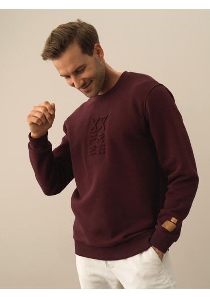 Erkek Bordo Pamuk Dokulu Regular Fit Sweatshirt