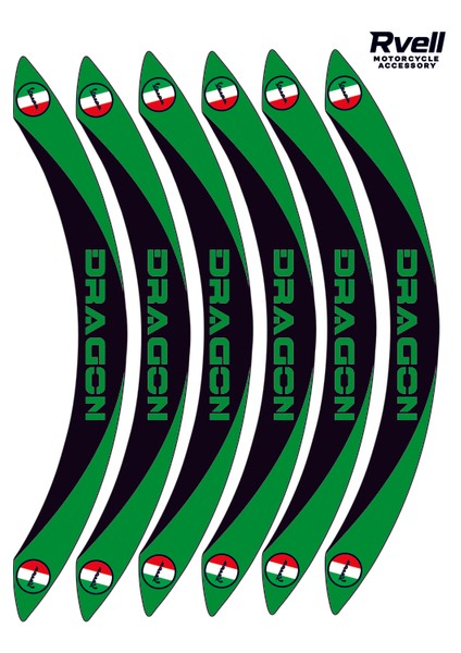Rvell Vespa Dragon Uyumlu Jant Şeridi Seti - 12 Parça ( Siyah - Yeşil ) 003