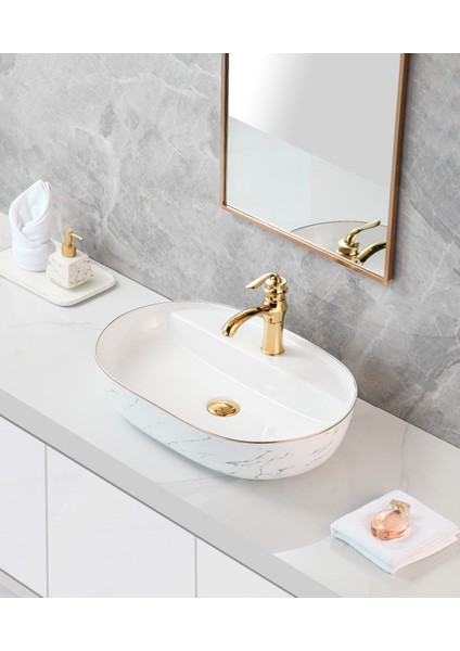 Gold Detaylı Çanak Lavabo 60X40X14