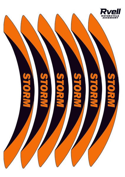 Rvell Yuki Storm Uyumlu Jant Şeridi Seti - 12 Parça ( Siyah - Turuncu ) 006