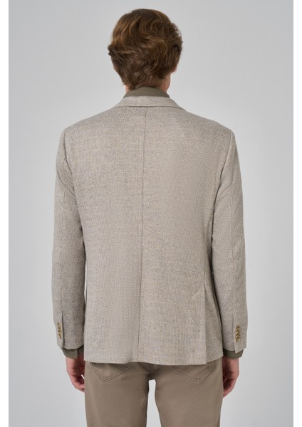 Erkek Bej Örme Trend Desenli Slim Fit Mono Yaka Ceket indirimleri