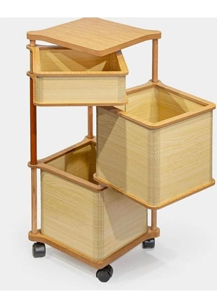 Ahşap Kare Tekerlekli Sebzelik 3 Katlı Yana Açılır Patates Soğan Sarımsak Krem fiyatları