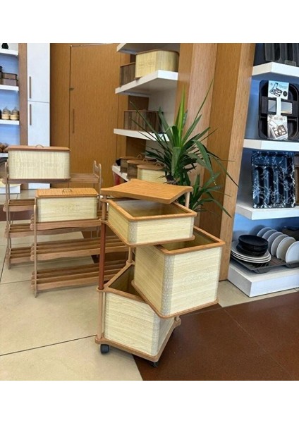 Ahşap Kare Tekerlekli Sebzelik 3 Katlı Yana Açılır Patates Soğan Sarımsak Krem modelleri