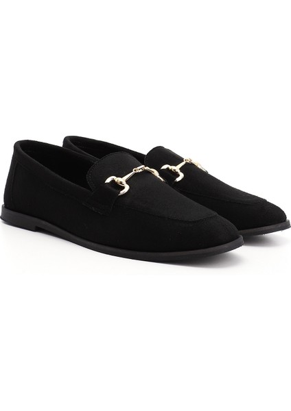 Kadın Siyah Deri Küt Burunlu Tokalı Babet fiyatları