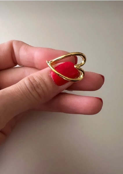 Gold Renk Kalp Doğal Şekilli s925 Ayar Gümüş Tarz Yüzük fiyatları