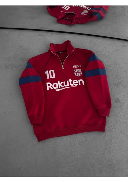 Oversıze Kaliteli Şardonlu Sweatshırt - Messı 10 Barcelona Sweat Kapüşonlu
