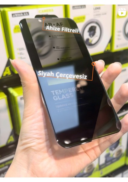 (Zero Hayalet) iPhone 17 Uyumlu Hayalet Siyah Çerçevesiz Tam Kaplayan Cam Ekran Koruyucu modelleri