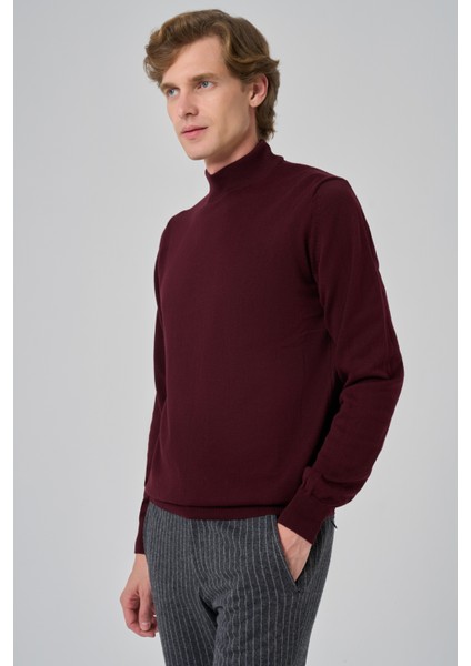 Erkek Koyu Bordo Basic Yarım Balıkçı Yaka Dynamic Fit Rahat Kesim Triko fiyatları