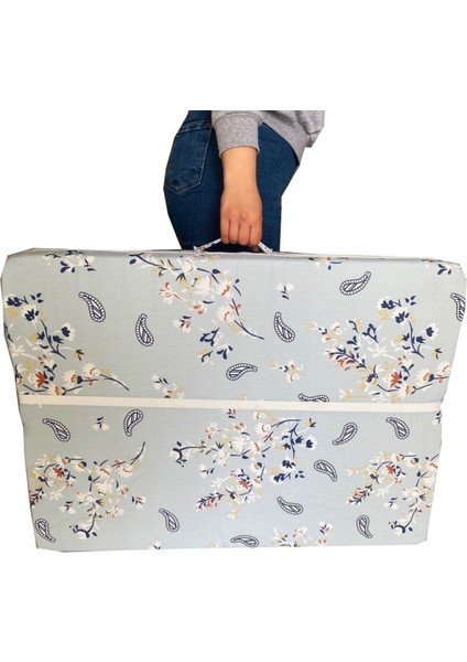 Katlanır Yatak Yer Yatağı Sünger Yatak Tek Kişilik 80X180 Mavi Çiçek