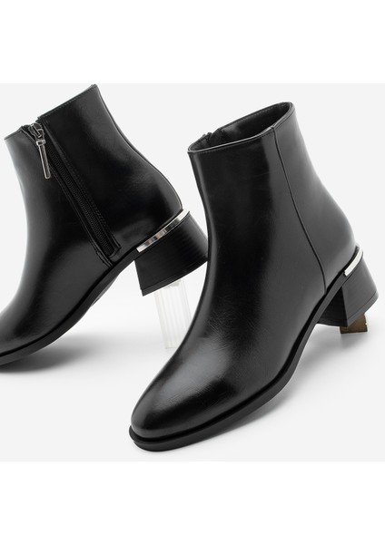 Potinonline K9711 Kadın Metal Ökçe Kalın Topuklu Bot