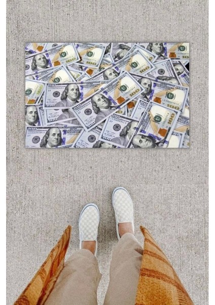 Defnada Dijital Baskı Dekoratif Dolar Çok Renkli Kapı Önü Paspası K-1242