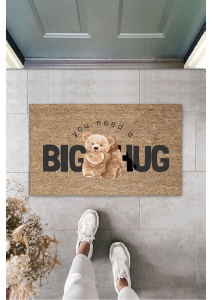 Çok Amaçlı Dijital Bıg Hug Ayıcık Bej Kapı Paspası Dış Mekan Paspas